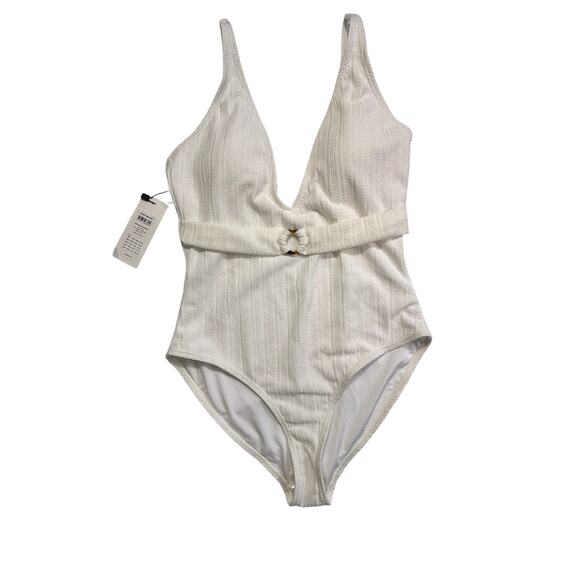 Vero Moda Other - Vero Moda Freedom One Piece Swimsuit White Belted Medium NWT